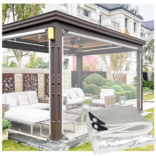 1.4x1.5m Transparente Plane Abdeckplane Mit ösen 0.35mm PVC Wasserdicht Regenschutz Abdeckplane Tarps, für Draussen, Gartenmöbel, Pavillon, Balkon Freien,Anpassbar