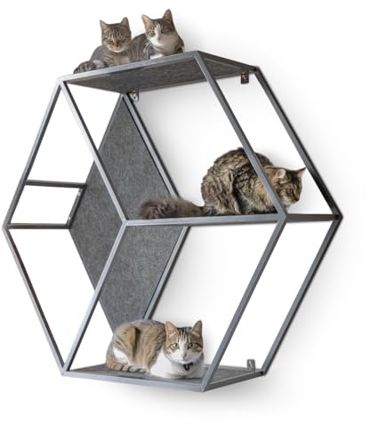 CanadianCat Company | HexaCat Kletterwand für Katzen - Katzenregal & Kratzbaum aus Metall im Industrial-Design mit Filzauflagen - 120x104x35 cm - grau - modernes Katzenmöbel