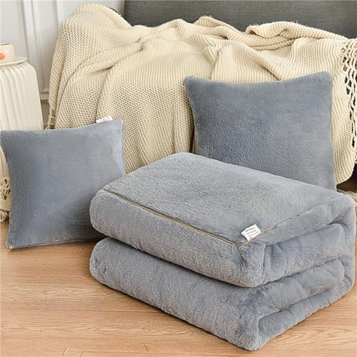 Hixingo Reisedecke und Kissen 2 in 1, Reisedecke mit Kissen Set Multifunktionale Reise Decke und Kissen 2 in 1 Weichem Flugzeug Verwandlungskissen für Urlaub, Camping (40 * 40cm,Grau(Plüsch))