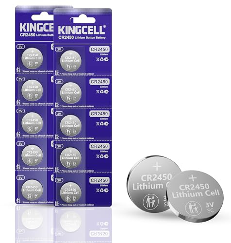 KINGCELL CR2450 Lithium 3V Coin Battery (10 Pack) - 70% Extra Life & Leakproof Design & Child Safe - For Key Fobs, Home Devices, Scales, Temperature Sensors - 10 Year Shelf Life Guaranteed