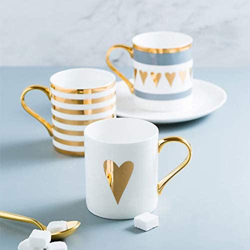 WEbjay Tazze Caffe Tazze da caffè Stile con Cucchiaio Serie Oro Tazze e Tazze da tè in Porcellana ad Alta capacità Regalo di Nozze Creativo Tazzine Caffe (Color : Style D, Size : 350ml)