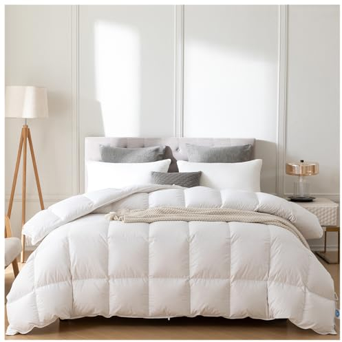 YLT Daunendecke 135x200 Winter, Bettdecke 135x200 daunen, Füllgewicht: 900 gr. Neue weißen Daunen (90%) und Federn (10%), Wärmeklasse: warm, Maschinenwäsche, Ökotex, Wintergewicht, Komfort weiß