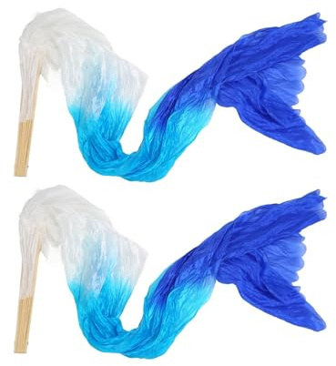 HERCHR Velo da Ballo dei Fan, 2 Pezzi 1,5 M Seta Artificiale Ventre Ventaglio da Danza Quadrato Puntelli Danza Orientale per Performance di Gruppo, Prove, Intrattenimento (Mano Destra)