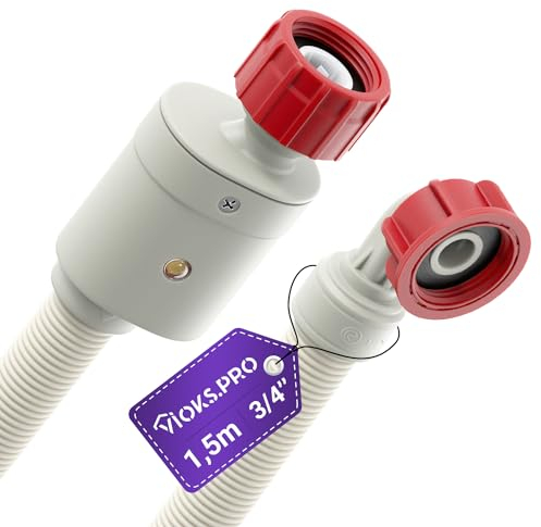 Vioks.pro Tuyau d'eau Aquastop pour machine à laver 3/4 1,5 m 90°C Droit/Coudé - Tuyau universel d'arrêt d'eau pour machine à laver / Lave-vaisselle