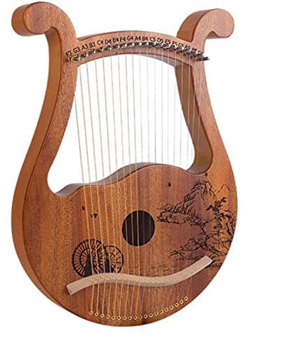 Lyra-Harfe, 19-saitige Mahagoni-Lyra-Harfe, 19-saitige Lyra, einzigartige Muster, Geschnitzte Symbole für Musikliebhaber, Anfänger, Harfe (Farbe: Holzfarbe)