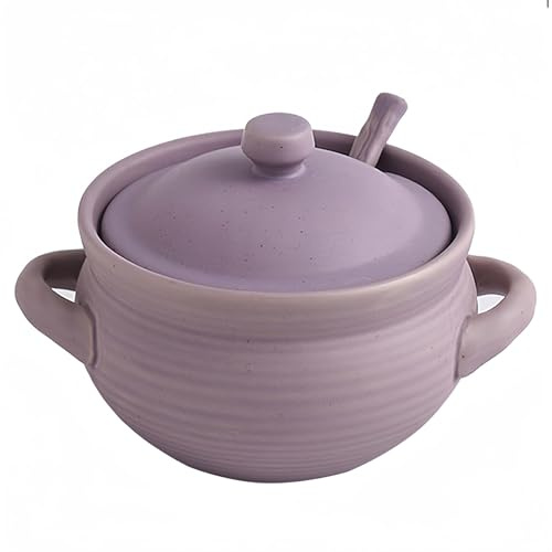Dowbom BL-SP-002 Suppentöpfe mit Deckel, französische Zwiebelsuppentöpfe, ofenfest, mikrowellengeeignet, Suppenschüssel mit Löffel, Suppentasse (lila, 1000 ml)