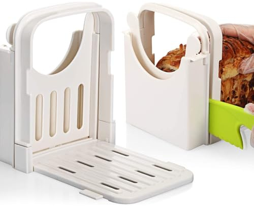 Foldable Bread Slicer,Thicknesses Adjustable Bread Slicers for Homemade Bread Handhold Mannual Bread Cutting Guide,Toast Slicing Cutter Machine for Bread Sandwich Maker Loaf Slicer Cutter (White)
