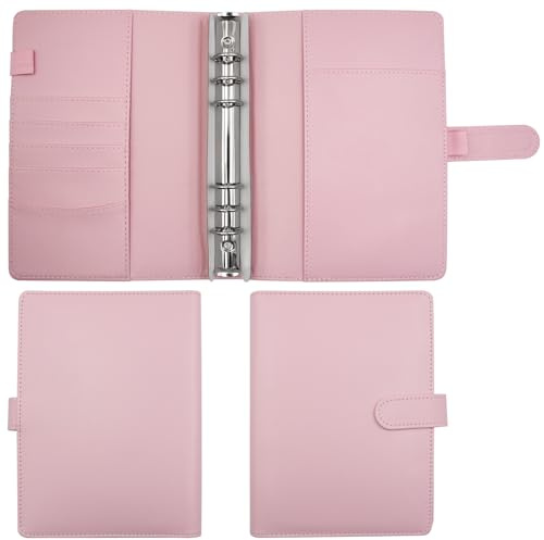 Gebrazy A5 Binder Notizbuch, PU Leder A5S Ringbuch Abdeckung 6 Löcher Binder Notizbuch(Innenpapier Nicht enthalten) für A5 Füllpapier (pink)