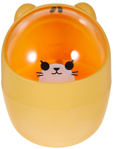 VILLCASE Mini Bote de Basura de Escritorio Tapa, Papelera Pequeña de Pp en Color Naranja, Diseño Lindo y Compacto para Dormitorio y Sala, Ahorro de Espacio y Decoración