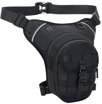 Zimoer Beintasche Motorrad, Wasserdicht Beinbeutel Taktische Tasche, Sport Gürteltasche Reflektierende Beingurte Hüfttasche für Herren Damen Wandern Camping Motorrad Fahrrad Wandern (Schwarz)