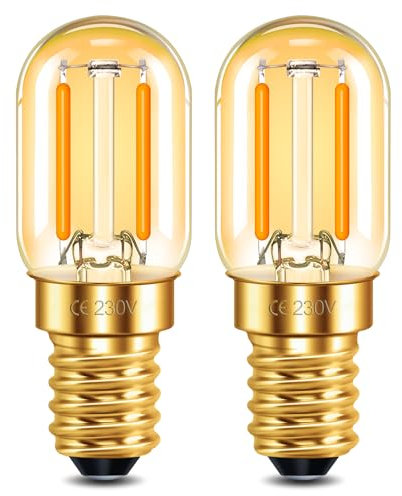 SCNNC T22 E14 LED Glühbirne Warmweiß 1W Vintage Mini Röhrenbirne, 2200K Bernstein Glas Nachtlicht, Nicht Dimmbar 10W Äquivalent, Amber Kühlschranklampe, 2 Stück