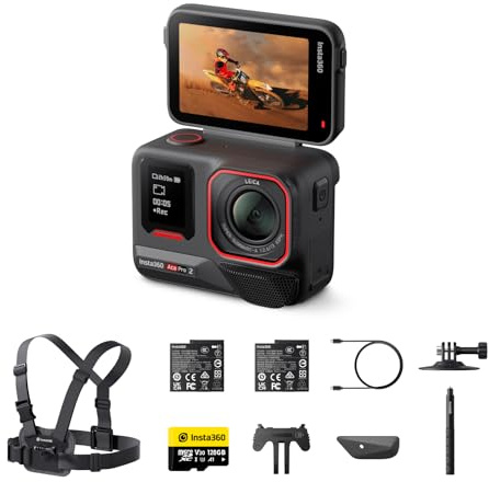 Insta360 Ace Pro 2 Pack Neigei - Caméra d'action étanche 8K co-conçue avec Leica, capteur 1/1,3, Double Puce d'IA, qualité en Basse lumière, Audio avancé, écran Rabattable, édition IA pour Vlogs