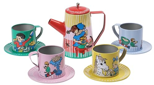 Pippi Kinderservice Spielzeug – Kaffee-Set für Kinder bestehend aus 10 Teilen – Rollenspiel Spielzeug – Offiziell Lizenziertes Pippi-Langstrumpf- Produkt – Perfekt für Kinder ab 3 Jahren