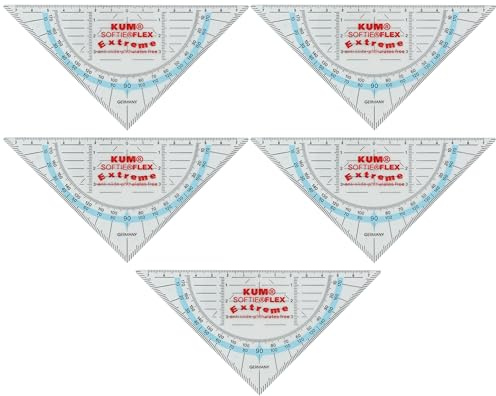 KUM - Geometriedreieck Softie Flex Extreme 16 cm, transparent, 5er Pack | Extrem flexibel und bruchfest für Schule, Unterricht und kreative Projekte