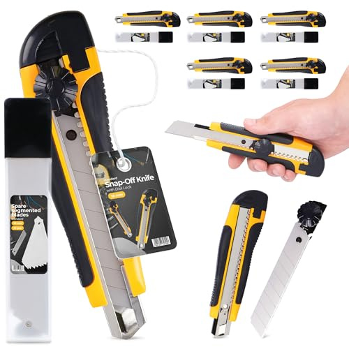 5x Couteau Tapis 18 mm Cutter Couteau À Paquet Carton Feuille Lame Métallique À Film Universel Professionnel Multi-Usage Multifonctionnel Précision Avec 55x Lame