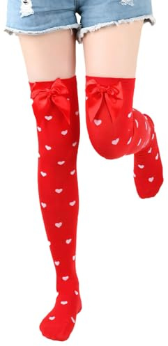 Bas au-dessus du genou pour femme blancs, chaussettes en forme de cœur, bas autofixants avec nœud, chaussettes mi-hautes pour femme blanc/rouge/noir, costumes sexy pour femme, carnaval, accessoires