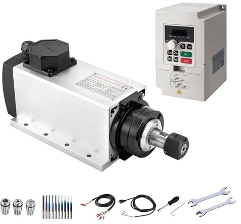 Kit motore mandrino CNC, 220 V, 3 kW, 3000 W, mandrino raffreddato ad aria, motore mandrino quadrato CNC 220 V 3,7 KW VFD, ER20, 3 pinze di serraggio per trapano aeronautico per router CNC