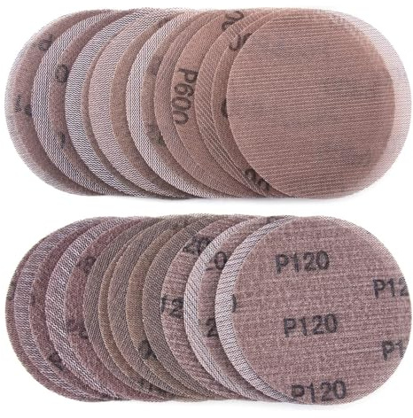 30Pcs 125mm Mesh Sanding Discs, Mesh Hook And Loop Sanding Pads 80/100/120/150/320/600 Assort Grit, Dust Free Round Mesh Sanding Discs Pads Anti-Clogging Polishing Sandpaper for Car Wood Floor