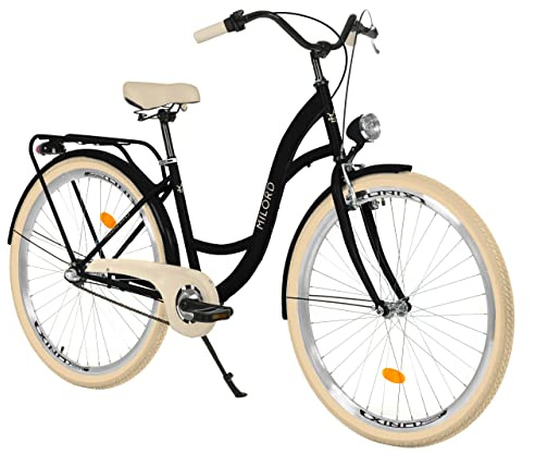 MILORD Damenfahrrad Citybike Komfort Retro Bike Hollandrad Vintage Fahrrad, 26, 28 Zoll, 3-Gang (Schwarz-Creme, 26 Zoll)
