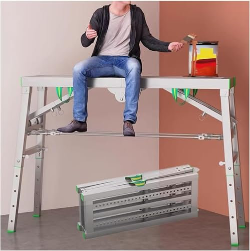 Ponteggio pieghevole in alluminio per lavaggio auto, altezza regolabile, sgabello portatile e leggero (140 x 40 cm)