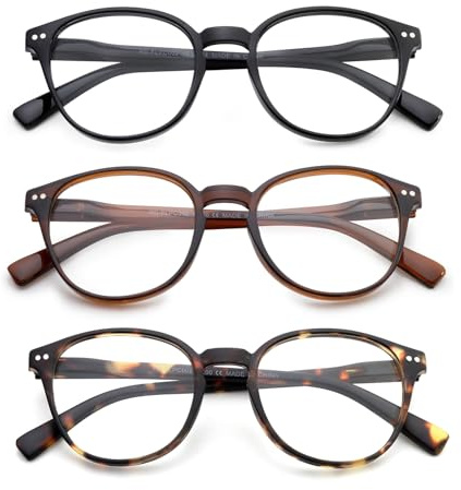 OuShiun Lunettes de lecture pour hommes et femmes, 3 paires de lunettes de lecture portables ultra-légères à l'épreuve des rayons bleus,Confortables et Stylées