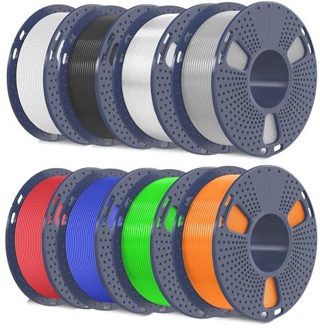 SUNLU TPU Lot de filaments, filament TPU haute vitesse 95A pour imprimante 3D, bobine de 250 g, 8 rouleaux, 2 kg au total,(noir + blanc + gris + rouge + transparent + bleu + vert + orange).