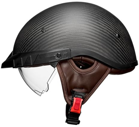 OZXDKJ Fibra di Carbonio Motociclo Caschi Apribili, Uomo Donna Moto ECE DOT Omologato Casco Mezzo Guscio, Vintage Moto Casco Scodella, Adult Moto Casco Mezzo, Casco per Scooter Chopper,L=(59-60cm),CC