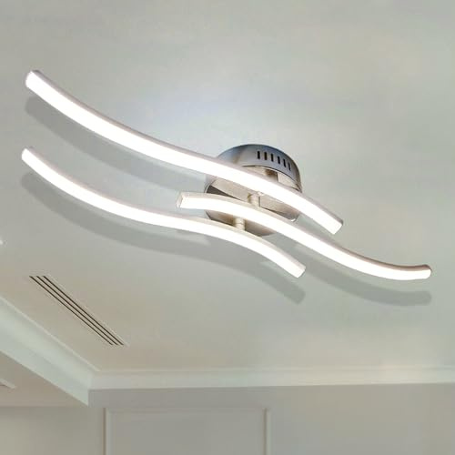 Sweier Plafonnier LED 3 points avec télécommande, design moderne incurvé Chrome 22W 6000K Cool White, pour le salon, la chambre, la cuisine, le bureau,Non-dimmable