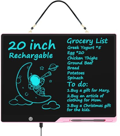 [Rechargeable] 20 Inch LCD Writing Tablet for Kids, Extra-Large Drawing Tablet for Adults, Educational & Learning Toys for Boys Girls Ages 8-12 Years Old, Drawing Board for Kids Birthday Gift (Pink)