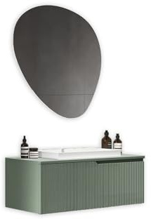 AQA DESIGN accessori casa composizione 3 pezzi bagno, base sospesa con frontali in MDF cannettato, finitura salvia, nr1 cassetto con scorrimento e - Verde - 90x45x190 cm