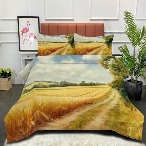 Edredón Relleno Nórdico 4 Estaciones Cama 150 220x240cm - Edredón Campos De Trigo Al Sur De Londres Nórdico de Fibra Paisaje Pastoral Suave Transpirable para Invierno, Primavera y Otoño, Amarillo