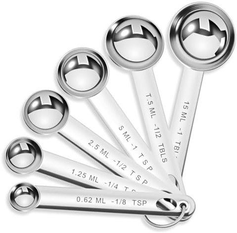 6 Pcs Stainless Steel Measuring Spoons Set, Metal Measure Spoons, Table Spoon Measuring Spoon for Coffee, Teaspoon Scoop, Includes 1/8, 1/4, 1/2, 1 TSP, 1/2 Tbsp, 1 Tbsp, Food Grade