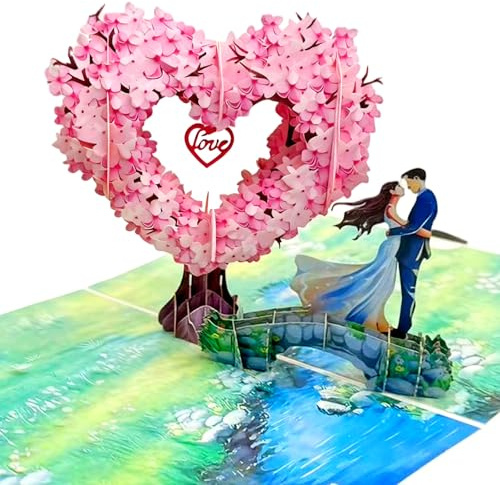 kinoco Biglietto di nozze, biglietto d'amore, congratulazioni, matrimonio, compleanno, biglietto pop up 3D, romantico albero di ciliegio in fiori, per matrimonio, San Valentino, compleanno