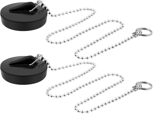 2PCS Bath Plug Replacements - Sink Plug and Chain - Rubber Basin Stopper - Universal Drain Plug for Kitchen Bathroom Laundry - 40-45mm with 400mm Chain (Black)