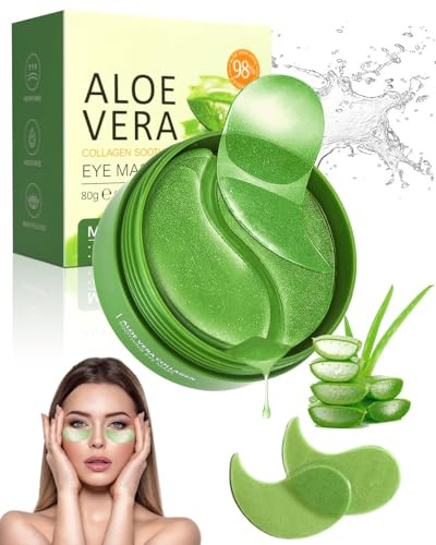 FUGLUS Parches Ojos Bolsas y Ojeras 60 Pcs Aloe Vera mascarilla de colageno, Parches Antiarrugas Mejorar Las LíNeas Finas,Hidratante Anti Edad, Hidratada contorno de ojos Parches Colageno