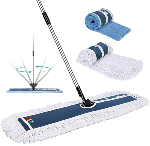 Zvonema Serpillère, Grande Balai Serpillère Microfibre, Industriel, 105cm Balai Serpillere Professionnel à Plat pour Nettoyage de Bureau, Garage Sol, Entrepôt, Centre Commercial, avec 2 Tampons