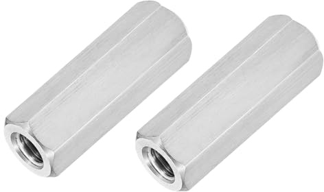 sourcing map 2Pcs UNC 3/8-16 Coupling Nuts, 50mm Length 304 Stainless Steel Hex Rod Coupler Nut Fully Threaded Studding Connector Fasteners, Silver Tone