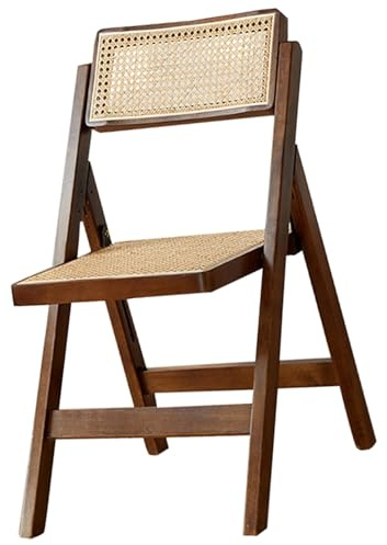 Silla de comedor plegable de nogal, silla de ratán de madera con respaldo móvil, sin reposabrazos, perfecta para espacios pequeños en sala de estar y cocina