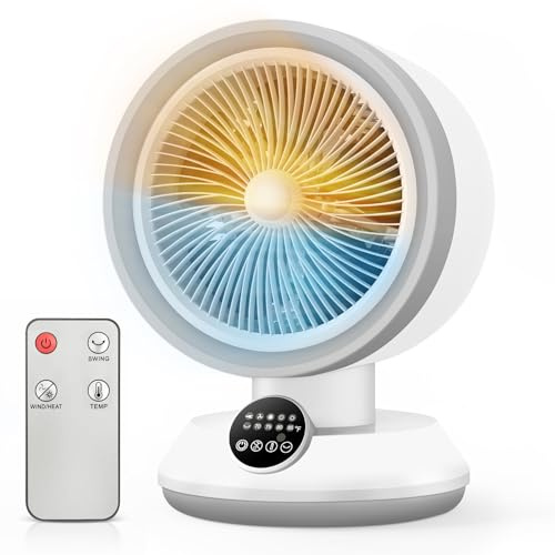 Oylus Heater and Fan Combo for Indoor Use, 2-in-1 1500W Portable Desk Heating & Cooling Fan, Oscillating with Adjustable Thermostat, 2 Heat & Fan Modes, Tip-Over Protection, Quiet Space Heater
