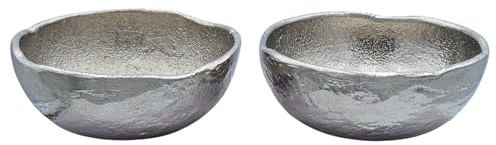 Meinposten Metallschale klein Schälchen 2er Set Dekoschale Metallschale rund inkl. Kerzensand blaugrau silber (2 Schalen rund 1x Sand blaugrau)