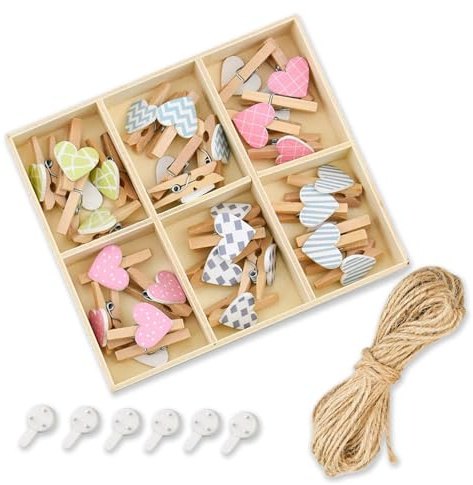 fKiZanthene Mini-Wäscheklammern aus Holz, Herz, 30 Stück, dekorative Klammern aus Birke, für Mini-Wäscheklammern, Holz, Deko, Fotoanzeige, Party, Hochzeit und Hausdekoration