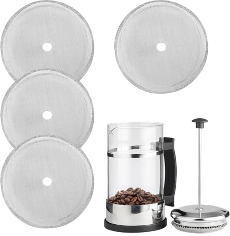 GAZIL Lot de 4 Filtres de Rechange pour French Press, Filtre Réutilisable en Inox 4 Pouces, Grilles Filtrantes Durables pour Café