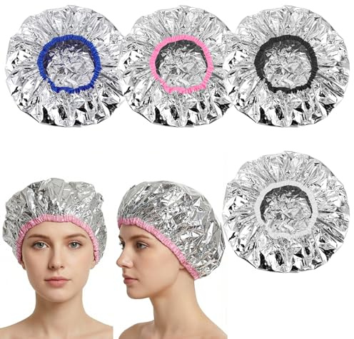 Guduling 4 Stück Duschhaube Damen, Haarpflege Duschhauben, Alufolienkappe, Tiefenpflegekappe, Wiederverwendbare Duschhaube Herren, Heat Cap für Langes, Dickes Haar und Zuhause oder im Salon