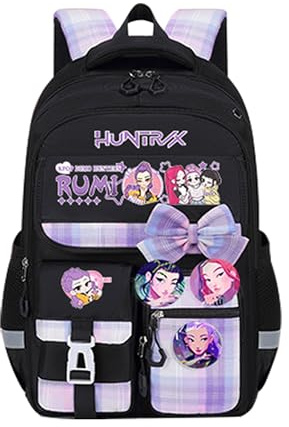 Roffatide K POP grande borsa scolastica per ragazze nuovo semestre Dem0n H-Hunters zaino con penna caso titolare scheda distintivi antifurto sacchetto per viaggi scolastici nero