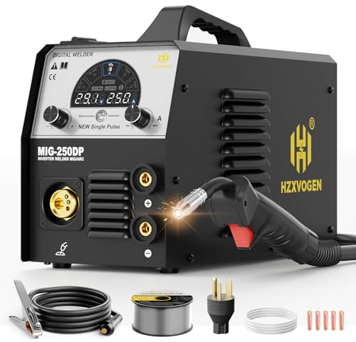 H HZXVOGEN 250A 5-in-1 Pulse MIG Aluminium Welder | 240V, Gas & Flux Core MIG, ARC, Lift TIG, Synergic Control, LED Display, IGBT Inverter, For DIY & Farm