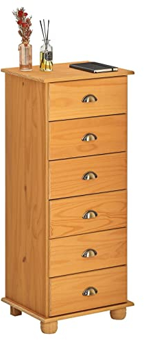 IDIMEX Schubladenkommode Colmar, Kommode mit 6 Schubladen, Sideboard mit Muschelgriffen, Massive Kiefer gebeizt/gewachst, Landhausstil