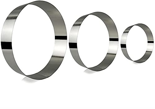 Funwhale 3 Tier Round Multilayer Anniversary Birthday Cake Baking Pans,Stainless Steel 3 Big Sizes Rings Molding Mousse Cake Rings(Round shape,4 Inch 6Inch 7.8Inch,Set of 3)
