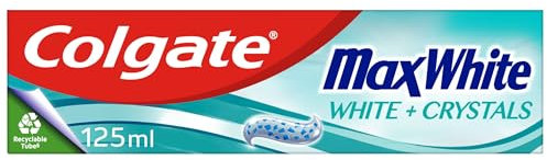 Colgate Max White White + Crystals Toothpaste 125ml - Teeth whitening Toothpaste - restores Natural Whiteness - 10x Longer Lasting Cooling Than Regular Fluoride Toothpaste - Fights Cavities