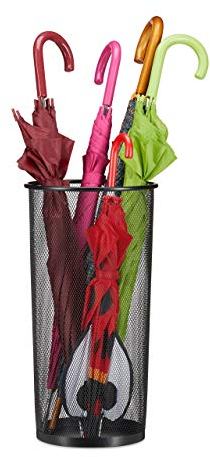 Relaxdays Schirmständer Metall, runder Schirmhalter aus Korbgeflecht, Stockhalter universal, 26cm Ø, 50cm hoch, schwarz