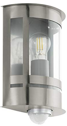 EGLO Außen-Wandlampe Tribano, 1 flammige Außenleuchte inkl. Bewegungsmelder | Sensor-Wandleuchte aus verzinktem Stahl, Edelstahl und Kunststoff, Farbe: Silber, Fassung: E27, IP44